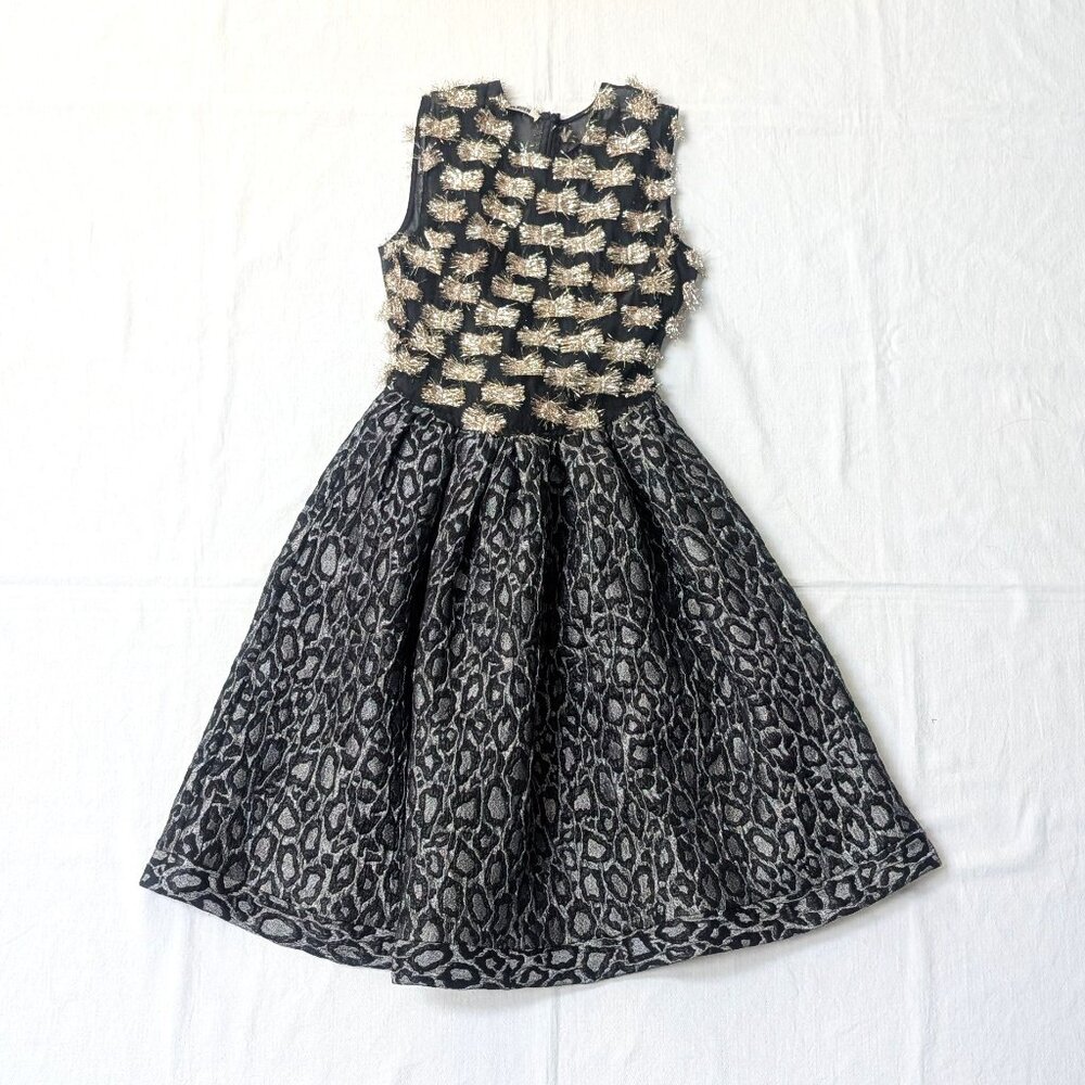 Jourden Silk Black & Gray Leopard Print w Metallic Sleeveless Dress Size FR 40